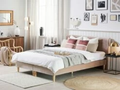 Cama Continental De Terciopelo Beige/rosa Pastel 180 X 200 Cm MARQUISE
