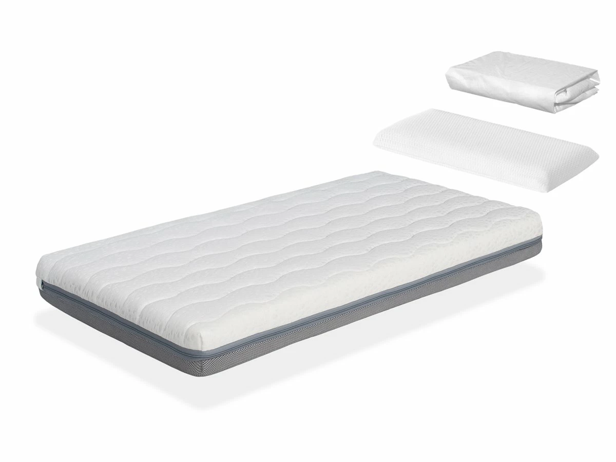 Pack Colchon 70X190 BORN CAMA INFANTIL, Altura 14 CM, + 1 Almohada Viscoelastica 70X35 + 1 Protector Colchon 70X190