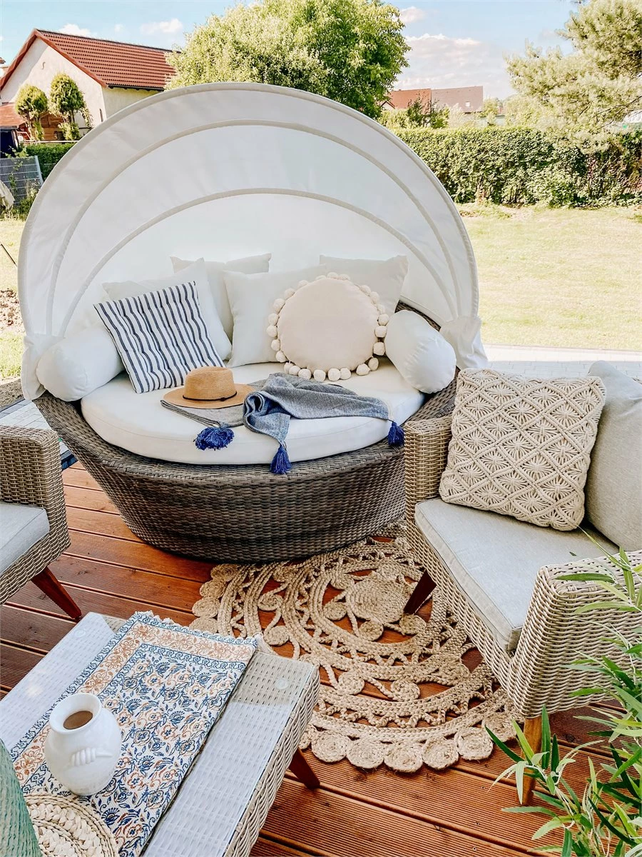 Cama De Exterior De Ratán Marrón Claro/blanco Crema SYLT - Imagen 10