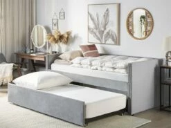 Cama Con Somier De Terciopelo Gris Claro 90 X 200 Cm TROYES