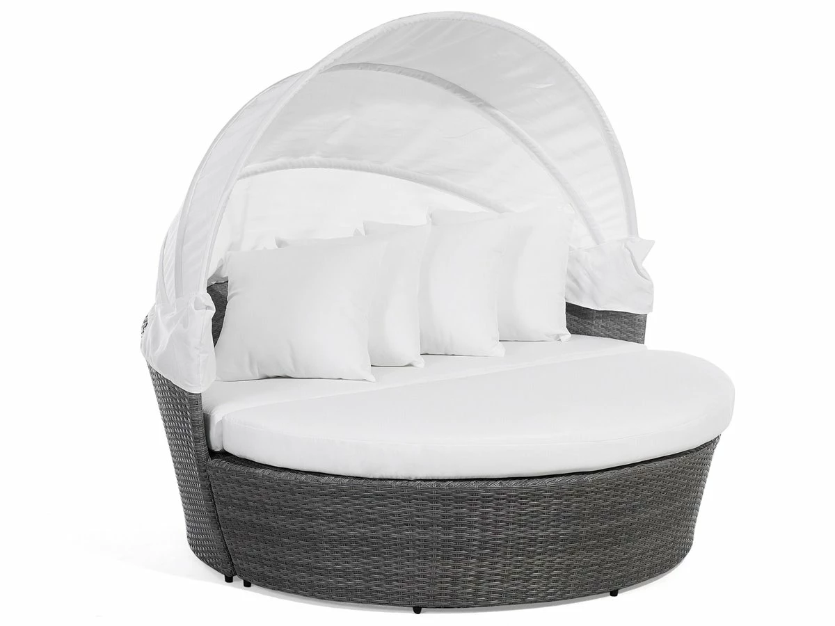 Cama De Exterior De Ratán Gris/blanco Crema SYLT LUX - Imagen 7