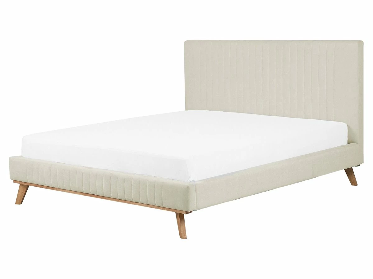 Cama Con Somier De Chenilla Beige Claro/madera Clara 160 X 200 Cm TALENCE - Imagen 2