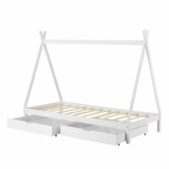 Cama Para Niños Maine Con 2 Cajones - En Diseño De Carpa Indio - Pino 90 X 200 Cm Blanco [en.casa]