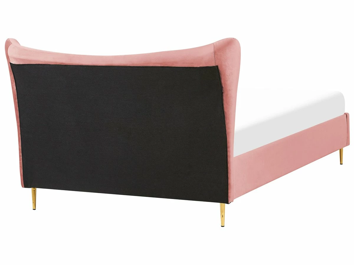 Cama Con Somier De Terciopelo Rosa Melocot贸n/dorado 140 X 200 Cm CHALEIX - Imagen 6