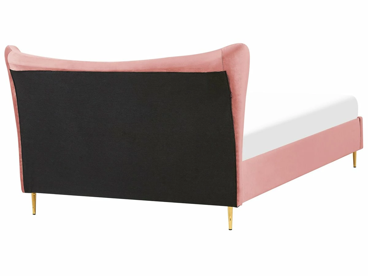Cama Con Somier De Terciopelo Rosa Melocot贸n/dorado 160 X 200 Cm CHALEIX - Imagen 6
