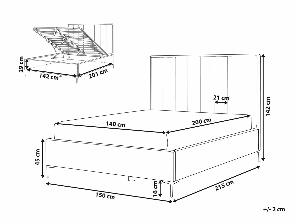 Cama Con Somier De Terciopelo Azul Marino/negro 140 X 200 Cm SEZANNE - Imagen 3