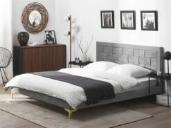 Cama Con Somier De Terciopelo Gris 180 X 200 Cm LIMOUX
