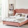 Cama Con Somier De Terciopelo Rosa 160 X 200 Cm AYETTE