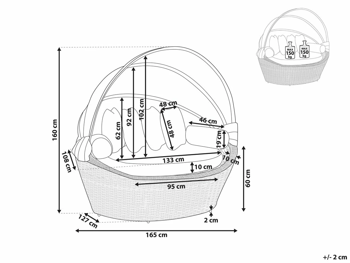 Cama De Exterior De Ratán Marrón Claro/blanco Crema SYLT - Imagen 3