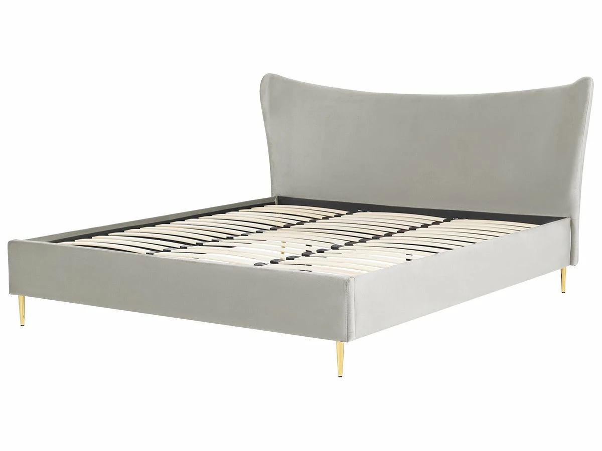 Cama Con Somier De Terciopelo Gris Claro/dorado 180 X 200 Cm CHALEIX - Imagen 4