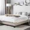 Cama Con Somier De Poliéster Beige/madera Oscura 140 X 200 Cm ROANNE