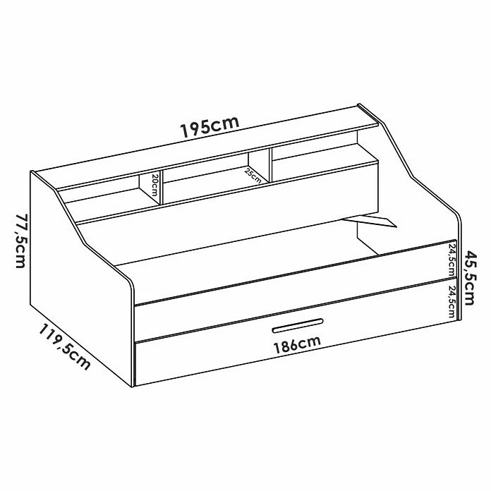 Cama Nido Drag 1 Cajón 3 Huecos De Almacenaje Blanco 60x194x97 Cm - Imagen 6