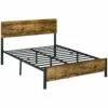HOMCOM Marco De Cama Industrial Estructura De Cama Doble 149x197 Cm Somier De Listones De Acero Con Cabecero Carga 300 Kg Marrón Rústico