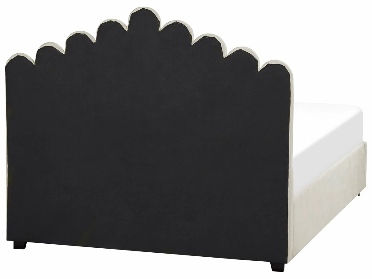 Cama Con Almacenaje De Terciopelo Blanco Crema/negro 140 X 200 Cm VINCENNES - Imagen 6