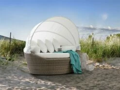 Cama De Exterior De Ratán Marrón Claro/blanco Crema SYLT