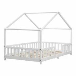 Cama Para Niños Treviolo Forma De Casa Pino 120x200 Cm Blanco Mate [en.casa]