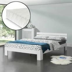 Cama Doble Svensby Con Somier Y Colchón De Pino 140x200 Cm - Blanco [en.casa]