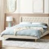 Cama Con Somier De Terciopelo Beige/dorado 180 X 200 Cm FORBACH
