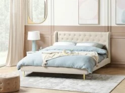 Cama Con Somier De Terciopelo Beige/dorado 180 X 200 Cm FORBACH