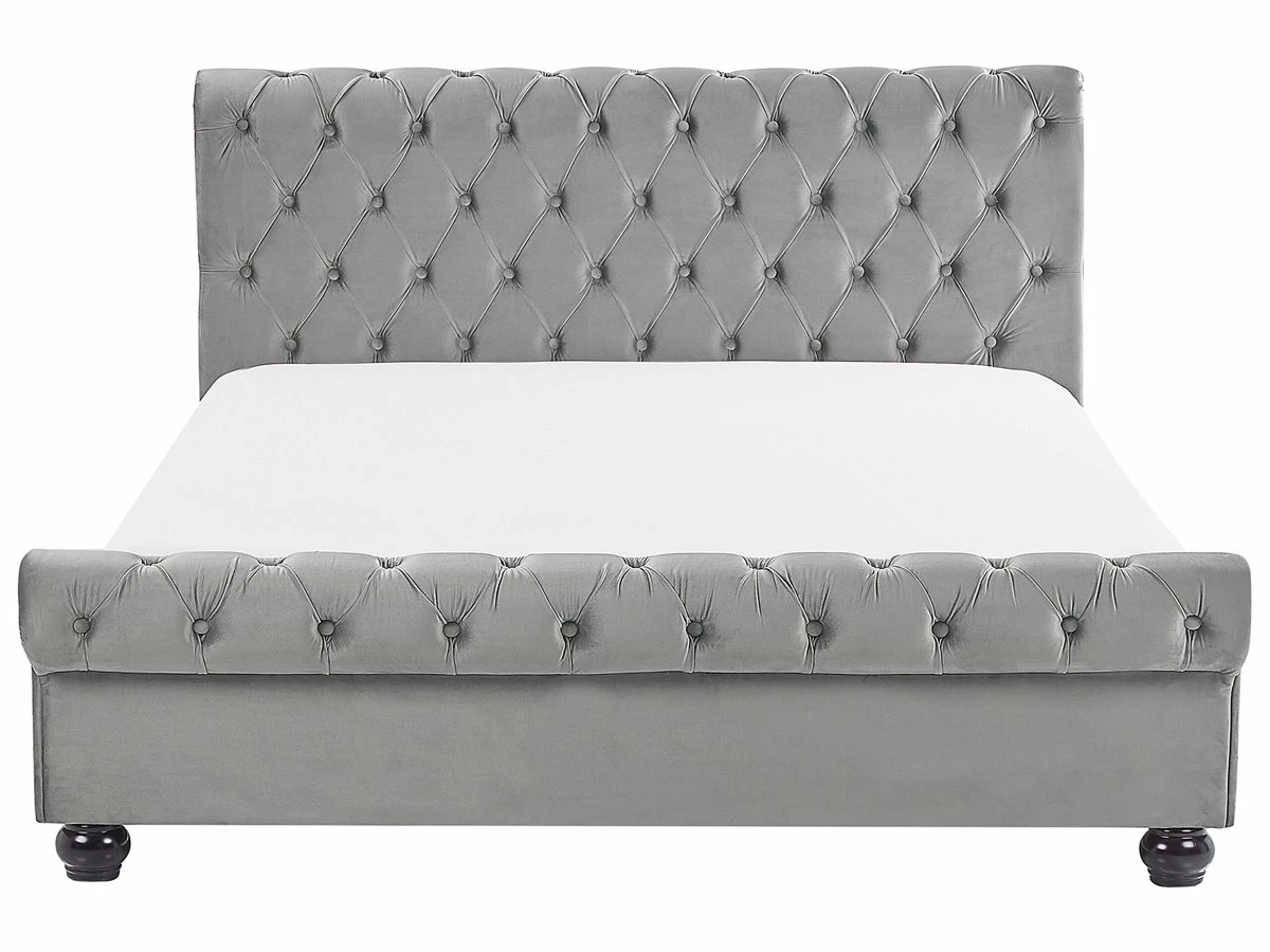 Cama De Agua De Terciopelo Gris Claro/negro 140 X 200 Cm AVALLON - Imagen 4