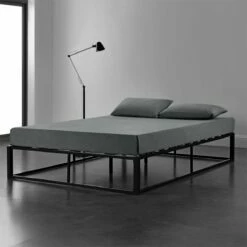 Cama Doble (Kreta) Con Listón De Cama Metal-acero 140 X 200 Cm Negro - [en.casa]