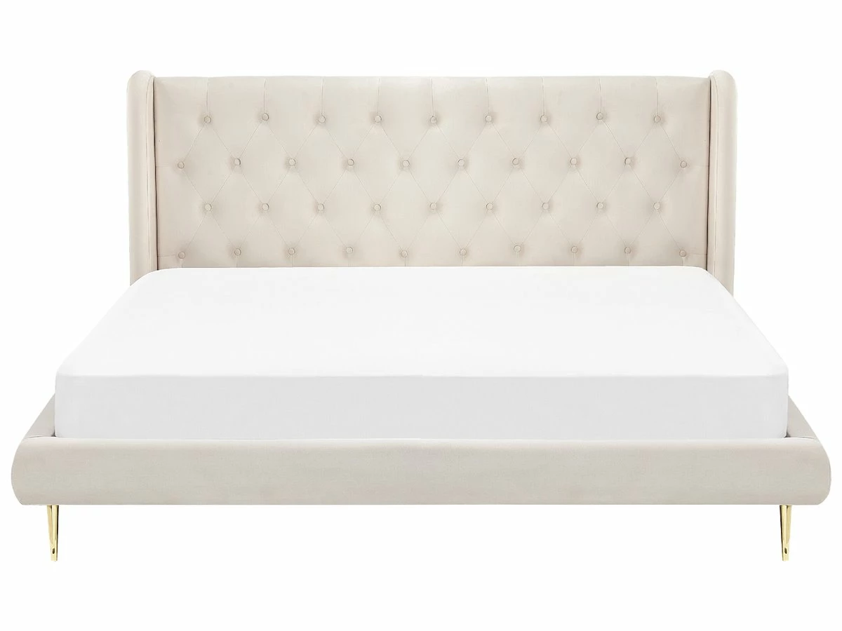 Cama Con Somier De Terciopelo Beige/dorado 180 X 200 Cm FORBACH - Imagen 4