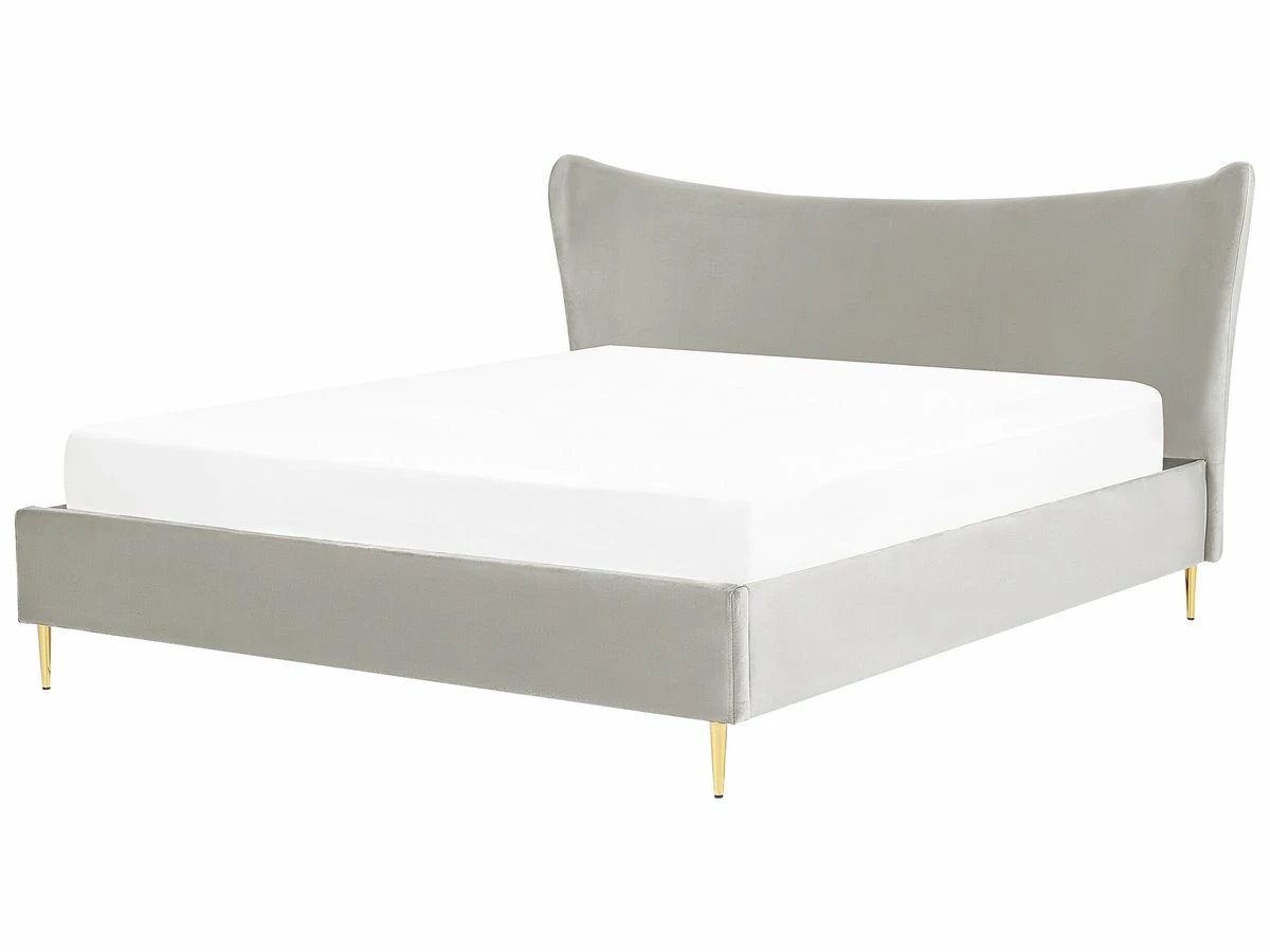 Cama Con Somier De Terciopelo Gris Claro/dorado 180 X 200 Cm CHALEIX - Imagen 2