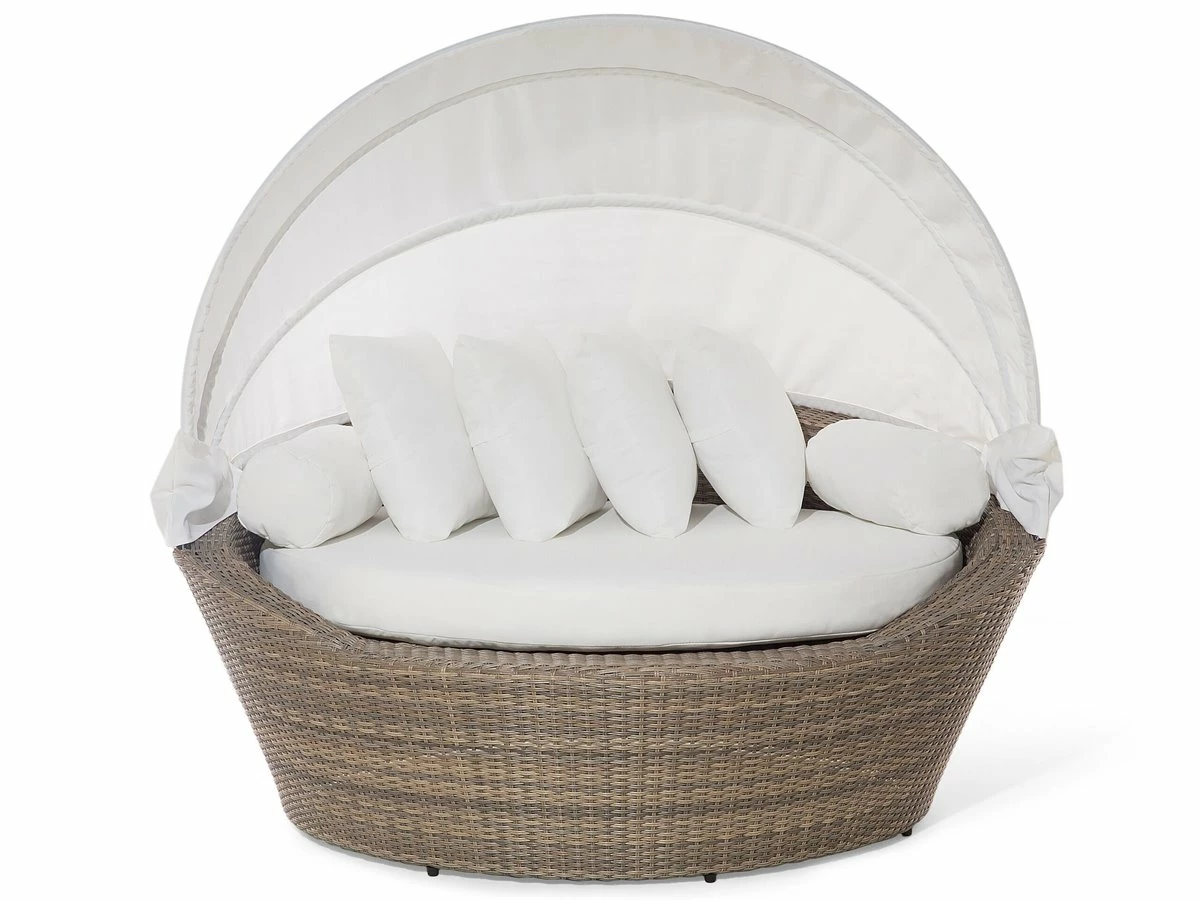 Cama De Exterior De Ratán Marrón Claro/blanco Crema SYLT - Imagen 4
