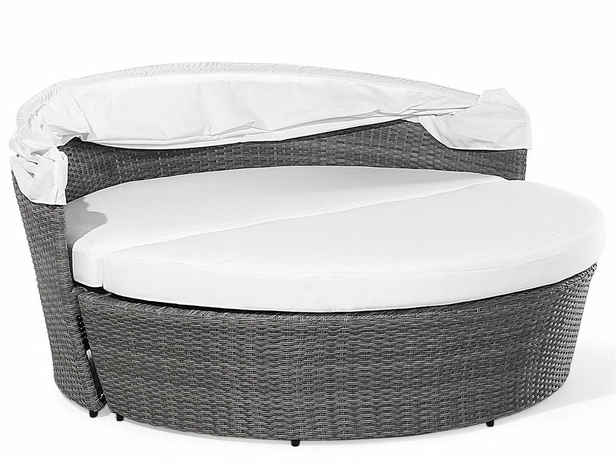 Cama De Exterior De Ratán Gris/blanco Crema SYLT LUX - Imagen 4