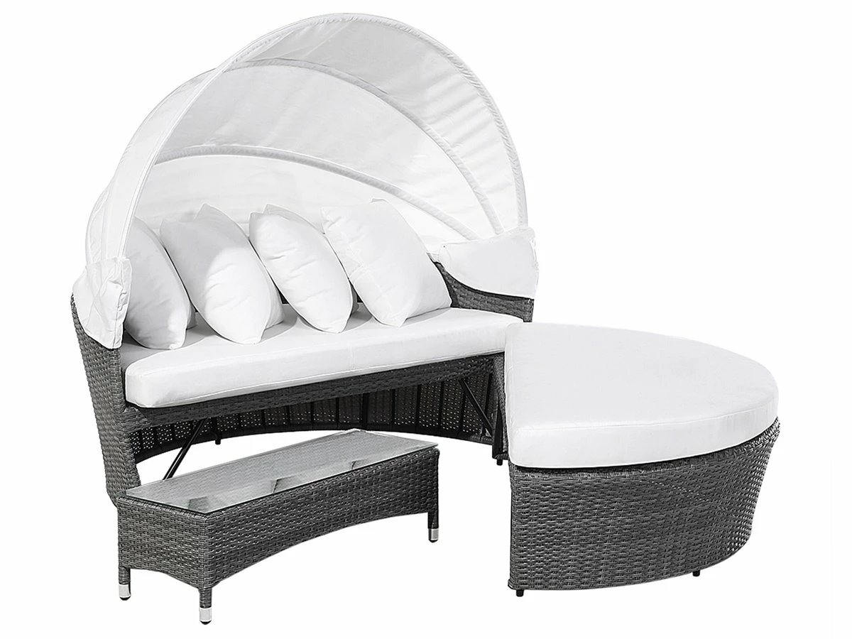 Cama De Exterior De Ratán Gris/blanco Crema SYLT LUX - Imagen 2
