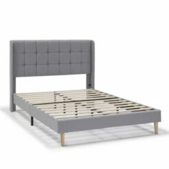 Estructura De Cama Tapizada Esther 135/140x190 Cm, Gris Claro