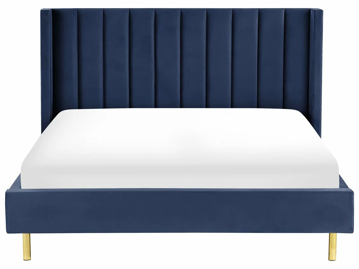 Cama Con Somier De Terciopelo Azul Marino 180 X 200 Cm VILLETTE - Imagen 4