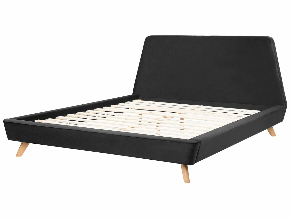 Cama Con Somier De Terciopelo Negro/madera Clara 180 X 200 Cm VIENNE - Imagen 6