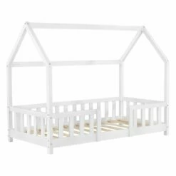 Cama Para Niños Sisimiut Forma De Casa Pino 70x140 Cm Blanco Mate [en.casa]