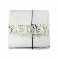 Acomoda Textil - Manta Con Flecos 130x170 Cm. Manta 100% Acrílica De Cuadros, Cómoda, Suave Y Cálida. Plaid Para Sofá, Sillón, Cama Y Viaje. (Beige)