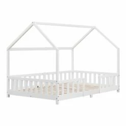 Cama Para Niños Sisimiut Forma De Casa Pino 120x200 Cm Blanco Mate [en.casa]