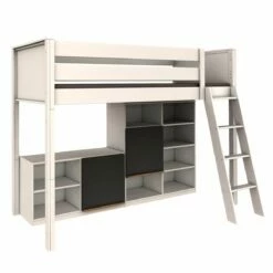 Cama Media Altura-estanterías Y Pizarra KASVA 206x98x166 Cm Blanco