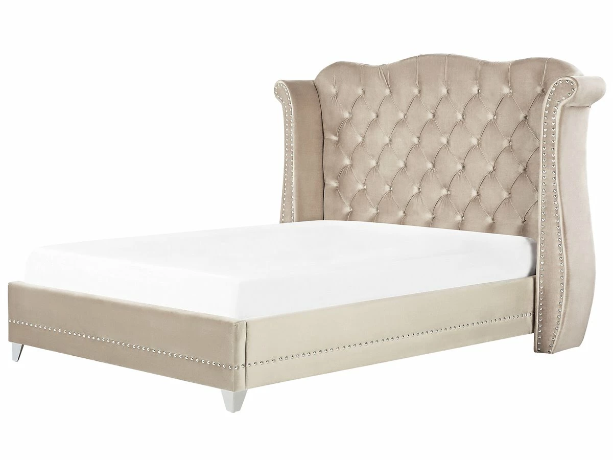 Cama Con Somier De Terciopelo Beige 180 X 200 Cm AYETTE - Imagen 2