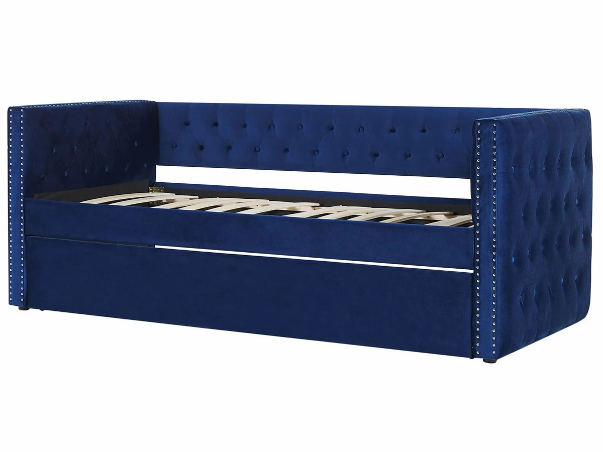 Cama Con Somier De Terciopelo Azul Marino 90 X 200 Cm GASSIN - Imagen 7