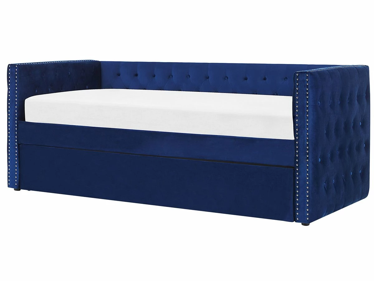 Cama Con Somier De Terciopelo Azul Marino 90 X 200 Cm GASSIN - Imagen 5