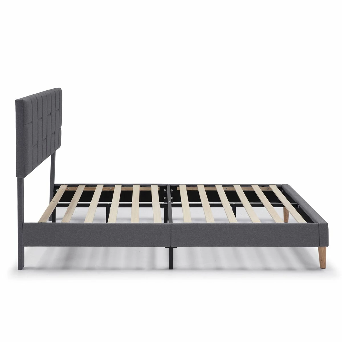 Estructura De Cama Tapizada Sorni 150x190 Cm, Gris Oscuro - Imagen 3