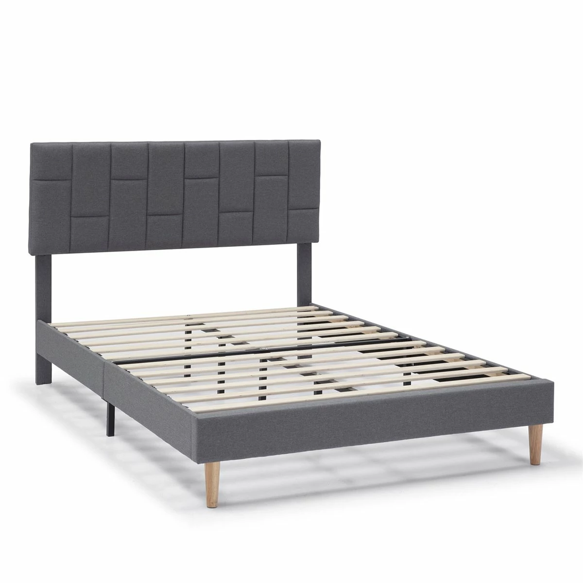 Estructura De Cama Tapizada Sorni 150x190 Cm, Gris Oscuro