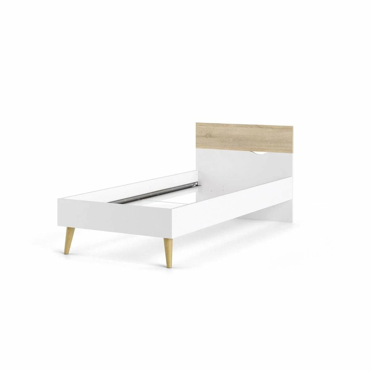 Cama 90x200 DELTA Blanco Y Roble Patinado - Imagen 2