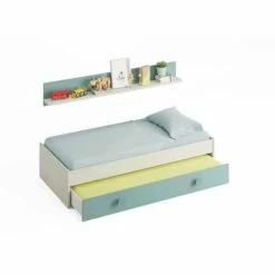 Cama Doble Juvenil Con Estante Snuba Blanco Alpes Y Verde Acqua 43x201X43 Cm