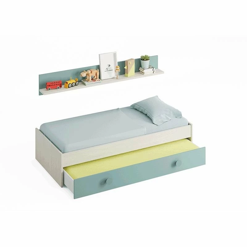 Cama Doble Juvenil Con Estante Snuba Blanco Alpes Y Verde Acqua 43x201X43 Cm