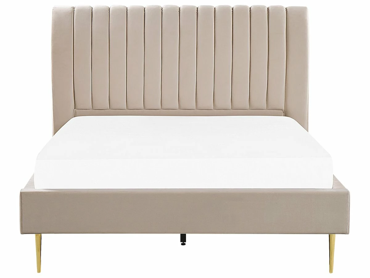 Cama Con Somier De Terciopelo Beige Arena/dorado 140 X 200 Cm MARVILLE - Imagen 5