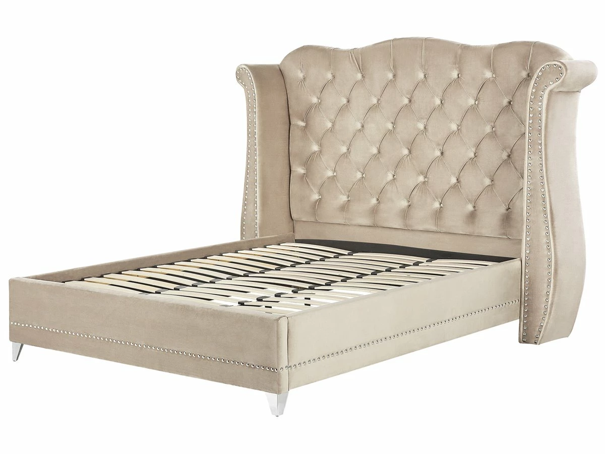 Cama Con Somier De Terciopelo Beige 180 X 200 Cm AYETTE - Imagen 5
