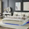 Cama LED De Piel Blanco Crema/plateado 160 X 200 Cm NANTES