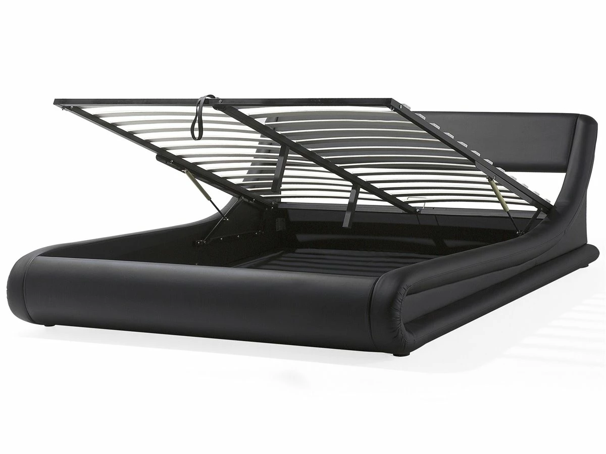 Cama Con Almacenaje De Piel Sintética Negra 180 X 200 Cm AVIGNON - Imagen 2