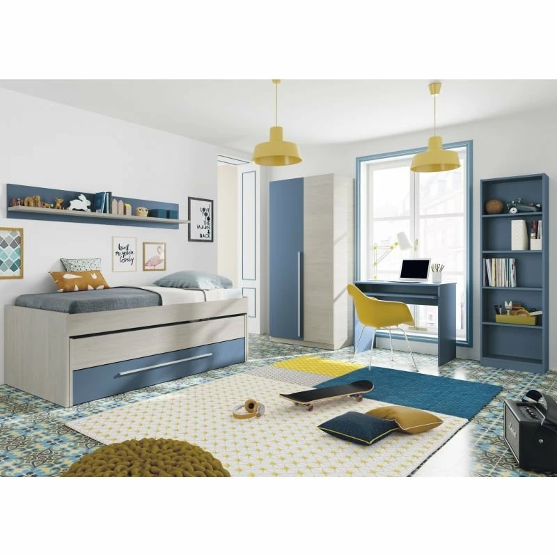 Cama Nido Juvenil Con Estante Wic Blanco Alpes Y Azul 66x200X96 Cm - Imagen 4